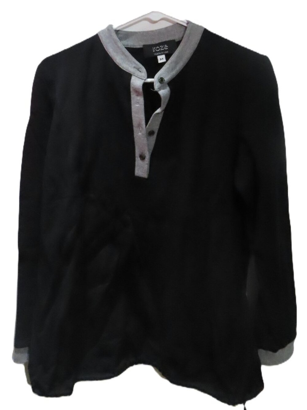 Roze Maternity Black Long Sleeve Henley Top with Grey Trim - Medium